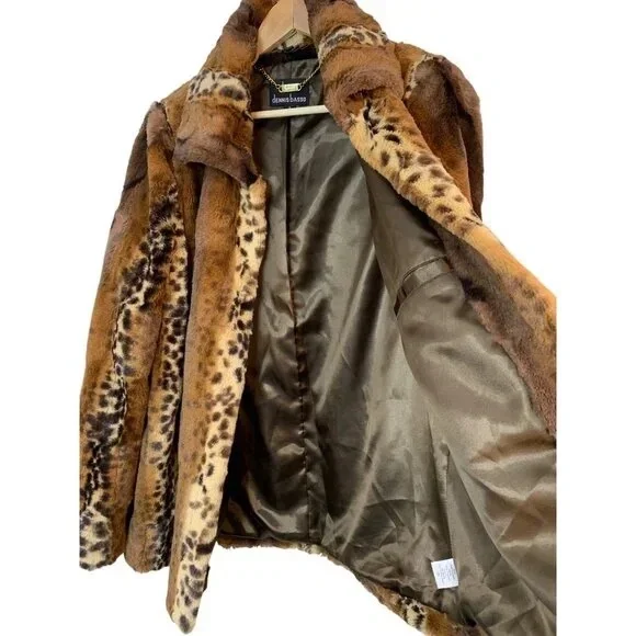 Dennis Basso Brown Leopard Faux Fur Jacket - Picture 2 of 5
